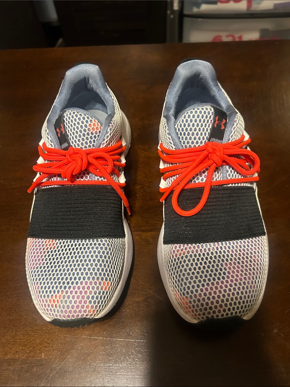 Under Armour Charged Grey Mesh Sneakers with Bright coral Laces